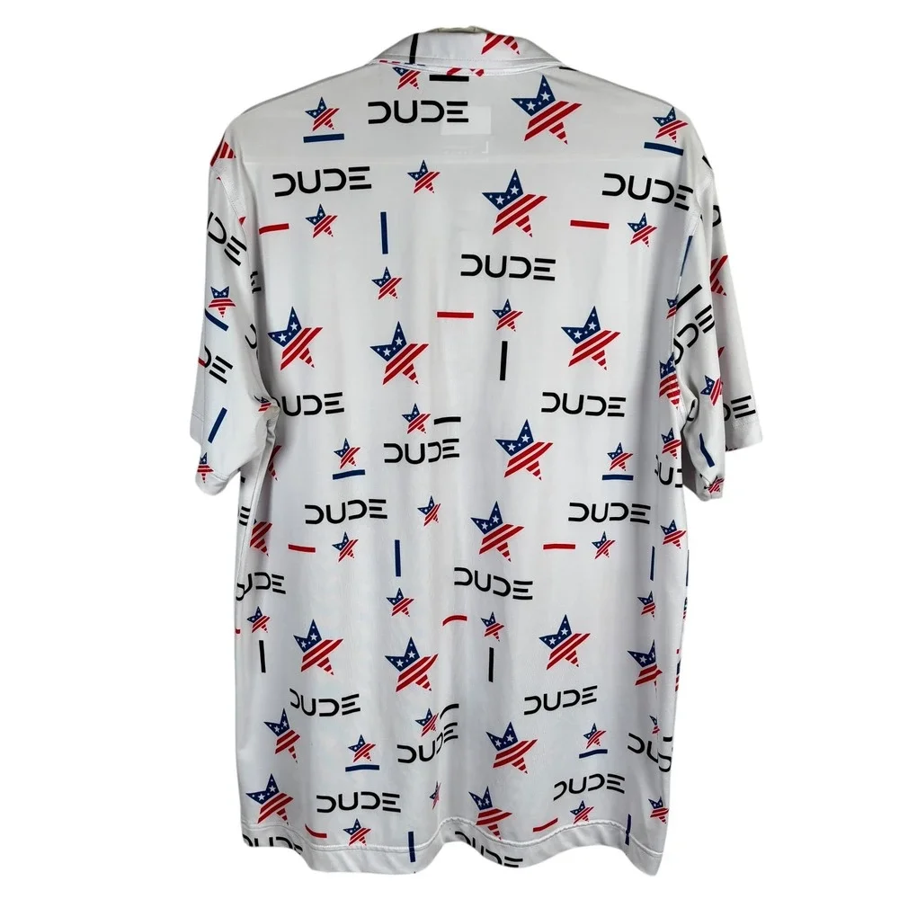 Waggle Performance Golf Polo‎ Shirt Dude Wipes USA Stars Mens L Stretch S/S read - Picture 3 of 10